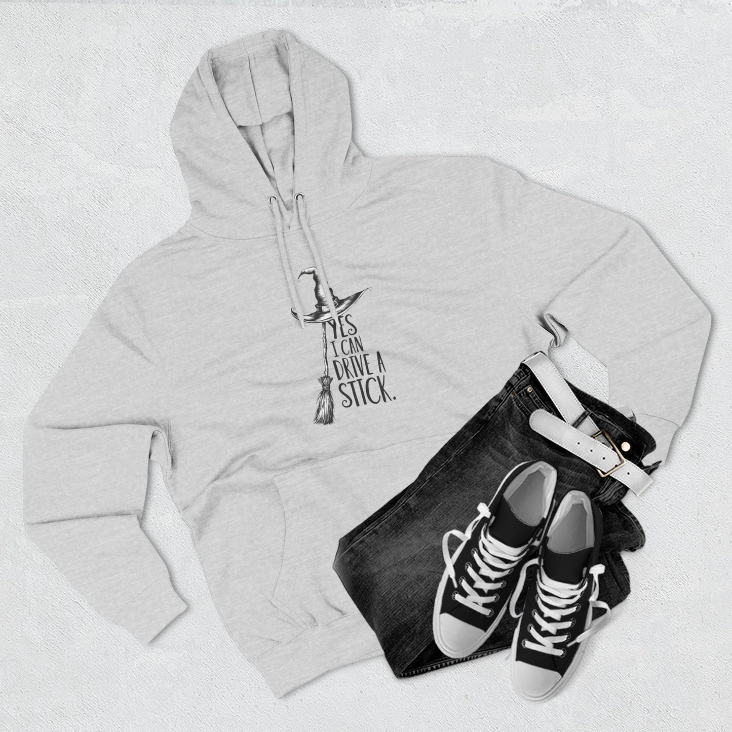 Fleece Hoodie - Funny Witch Can Drive Stick